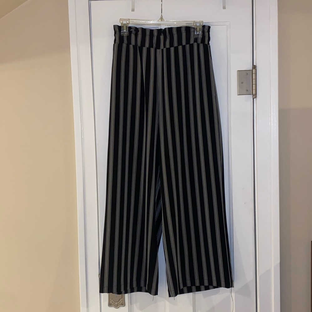 Black & White Striped Pleated Trousers